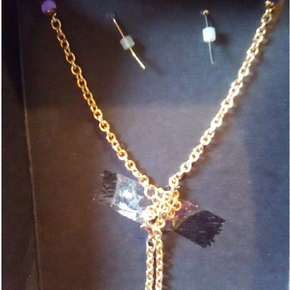 Natural Abalone Shell & Rhinestones Heart Pendant(Mixit Necklace & Earrings Set)
